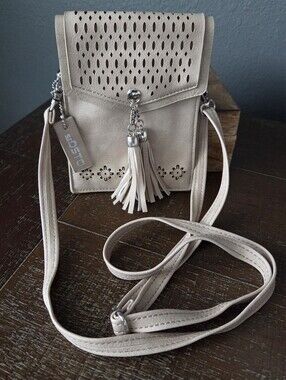 seOSTO Small Beige Crossbody Bag Tassel Cell Phone Purse Wallet, New